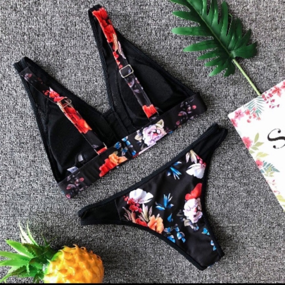 $39 COMING SOON!!!! Floral Black Mesh Bikini - Picture 3 of 3